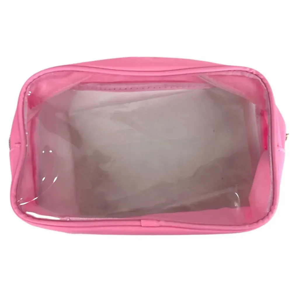Pink Clear Initial L Makeup Bag Cosmetic Toiletry Travel Pouch Waterproof NWOT